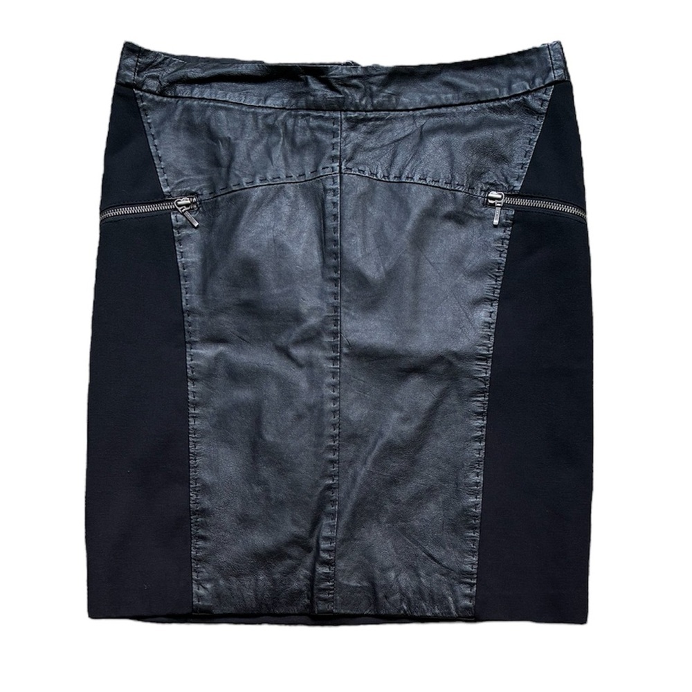 Bandolera Black Leather Panel Skirt with Zip Accents Size EUR 40